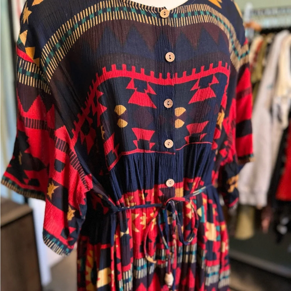 Vintage Jasmine by KVM 90’s Boho Grunge Southwestern Button Up Maxi Dress XL - Picture 3 of 9